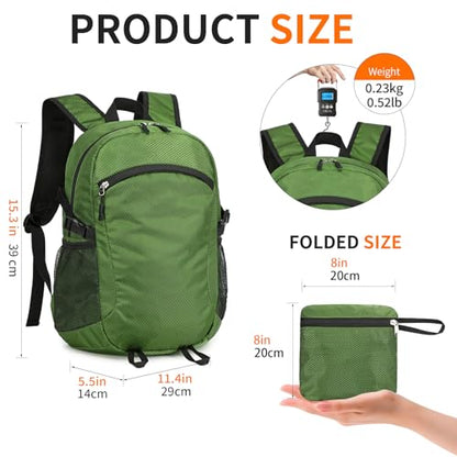Small Hiking Backpack Travel Lightweight Hiking Packable Daypack Water-Resistant Foldable Backpacks 15L for Travel Women Men Camping (Deep Green) - color: Deep Green, size: 15L