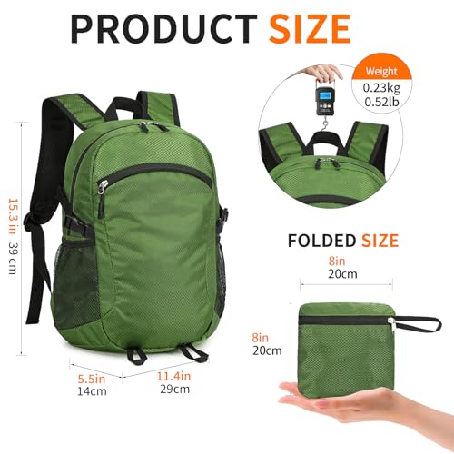Small Hiking Backpack Travel Lightweight Hiking Packable Daypack Water-Resistant Foldable Backpacks 15L for Travel Women Men Camping (Deep Green) - color: Deep Green, size: 15L