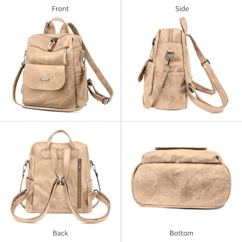 Backpack Purse for Women, PU Leather Backpack Purse, Fashion Travel Anti Theft Backpack, Multipurpose Lightweight Waterproof Convertible Purse Shoulder Bag Handbag, Kakhi - color: Kakhi