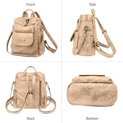 Backpack Purse for Women, PU Leather Backpack Purse, Fashion Travel Anti Theft Backpack, Multipurpose Lightweight Waterproof Convertible Purse Shoulder Bag Handbag, Kakhi - color: Kakhi