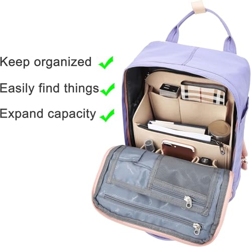 Felt Backpack Organizer Insert for Women and Men, Large Travel Rucksack Insert with High Capacity, Lightweight Bag Organizer with Zipper Pockets (Beige) - color: Beige