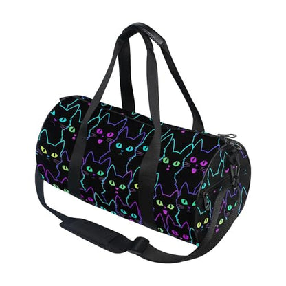 MNSRUU Sports Duffel Bags, Neon Cat Athletic Gym Bag Overnight Workout Travel Tote Luggage for Men Women Yoga - color: Cat TH0030