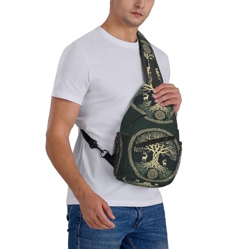Viking Symbol Tree Life Outdoor Crossbody Shoulder Bag For Unisex Young Adult Hiking Bicycling - color: Pink2