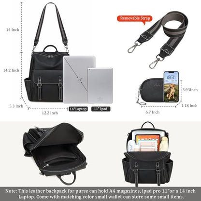 AGLOD Backpack Purse for Women PU Leather Back Packs Designer Ladies Shoulder Bag Fashion Faux Work Travel Handbags - color: Black