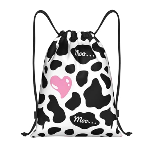 Gianlaima Black And White Cow Print Love Heart Cute Pink Drawstring Bags Backpack Sport Ball Bag Sport Gym Sack Drawstring Bag String Bag Yoga Dance Travel Bag For Men Women - color: Black4