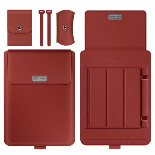 Laptop Sleeve 13-14" Case with Stand Compatible with Microsoft Surface Laptop 5/4/3/2 13.5", MacBook Air/Pro 13.3", PU Leather Sleeve for 15-16" Laptop Computers - Red - color: Red, size: 13-14 Inch