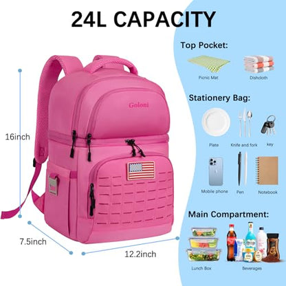 Goloni 40L Insulated Cooler Backpack, Leakproof Lightweight Soft-Sided Cooler with Cooler Compartment - color: Pink