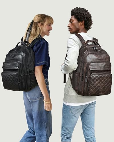 Bluome Work Backpack for Women Men, Laptop Vegan Leather Backpack Purse with 15.6–17 Inch Laptop, Multi-Pocket Bookbag for Office Travel Gym Weekend Overnight Bag, Black - color: Black