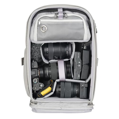 VANGUARD VEO Metro B20L Camera & Everyday Backpack (Cream) – Fits 70–200mm Attached, 14" Laptop Storage, Convertible Daypack Design, Carry-On Ready - color: Cream, size: 20L
