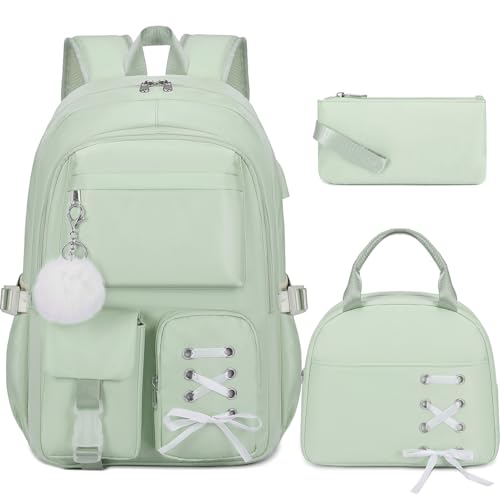 Scothen Backpacks for Girls, Girls Backpack with Lunch Box & Pencil Pouch for Teens Girl Kids Elementary Middle High School College Student Bookbag Daypack Laptop Travel Backpack for Women - color: Green
