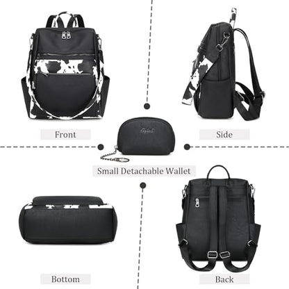 AGLOD Leather Backpack Purse for Women Designer Ladies Shoulder Bag Fashion Faux Work Travel Handbags - color: Cow Black