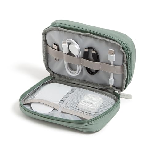 U Brands Canvas Tech Organizer Pouch 9 Compartments, 7.8 x 5 Inch Cable Organizer Bag for Travel, Cord Organizer for Cables, Earbuds, Flash Drives and Accessories – Eucalyptus - color: Eucalyptus Green