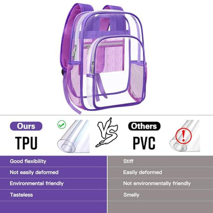 HEEYA Clear Backpack Heavy Duty Transparent Backpack for Security, Sports, Work, Travel, Stadium - color: Purple