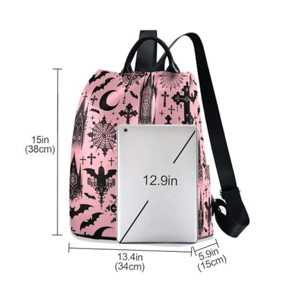 Women Backpack Purse Black Gothic Moon Spider Webs and Bats Backpack for Women Anti-theft Shoulder Bag Carry On Backpack Lightweight Rucksack Fashion Travel Ladies Bags - color: Bats I8897