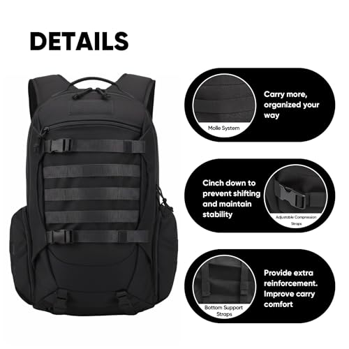 35L Tactical Backpack for Men, MOLLE Military Bug Out Bag, Waterproof Rucksack for Hiking with Hydration Port Black - color: Black