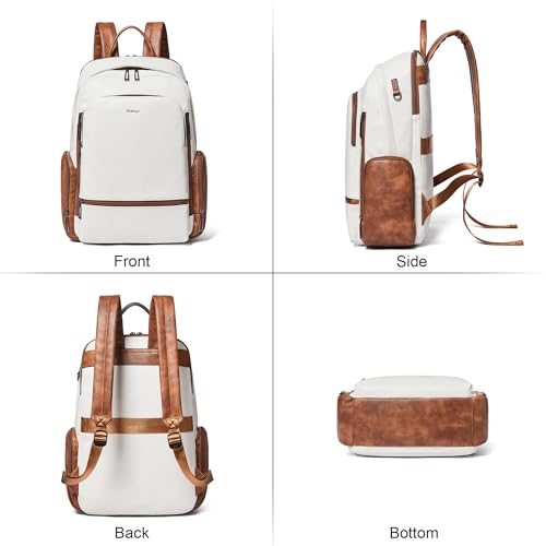 Leather Backpack for Women Men, Fits 16.0 Inch Laptop, Soft Vegan Leather Backpack for Travel and Daily Use, Beige - color: 3-1 Beige