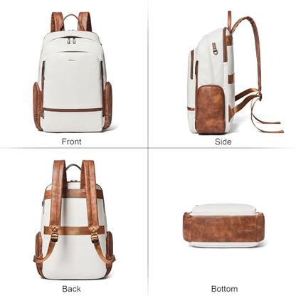 Leather Backpack for Women Men, Fits 16.0 Inch Laptop, Soft Vegan Leather Backpack for Travel and Daily Use, Beige - color: 3-1 Beige