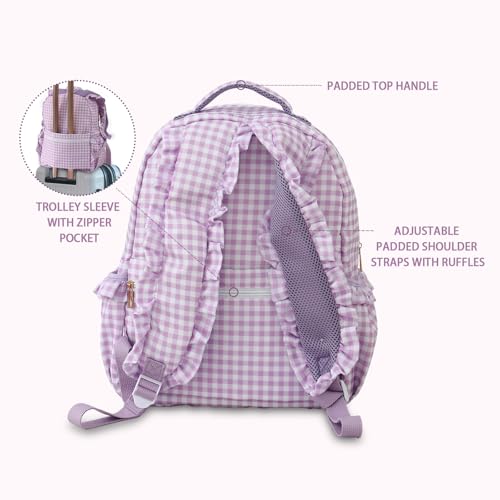 DYSHAYEN Kids Backpack for Girls, Purple Gingham - color: Purple Gingham