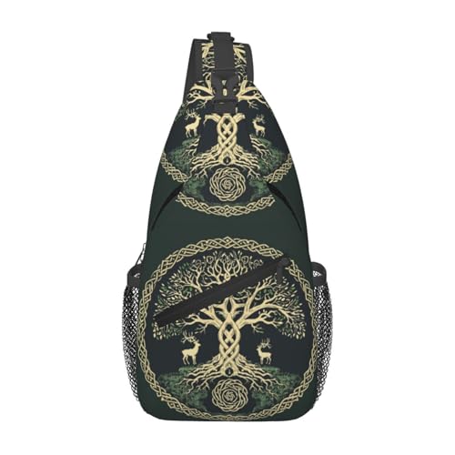 Viking Symbol Tree Life Outdoor Crossbody Shoulder Bag For Unisex Young Adult Hiking Bicycling - color: Pink2
