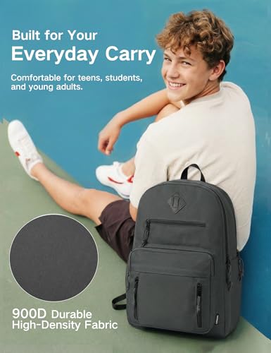 VASCHY School Backpack,Two Compartments Daypack Bookbag Schoolbag for Middle School Teen Boy Girl/College/Work/Men Women Gray - color: Gray