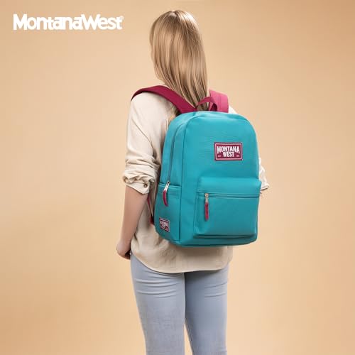 Montana West Backpack for Women Men 2 PCS Lightweight College Bookbags Casual Daypack Backpacks for Commute & Travel - color: Black & Turquoise