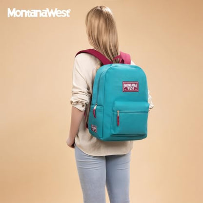 Montana West Backpack for Women Men 2 PCS Lightweight College Bookbags Casual Daypack Backpacks for Commute & Travel - color: Black & Turquoise