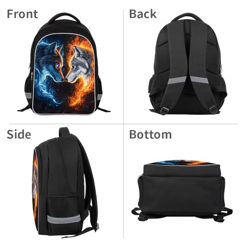 HiMagics Kids Backpack Lightweight Durable Teens Kids Backpack for School Boys and Girls Bookbag with Adjustable Shoulder Straps & Padded Back 17 Inch School bags with 3D Reflective Wolf Cartoon - color: A04-wolf