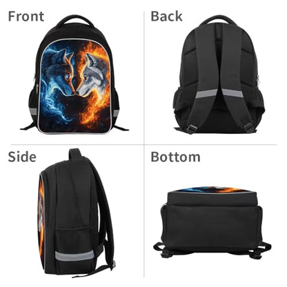 HiMagics Kids Backpack Lightweight Durable Teens Kids Backpack for School Boys and Girls Bookbag with Adjustable Shoulder Straps & Padded Back 17 Inch School bags with 3D Reflective Wolf Cartoon - color: A04-wolf