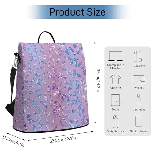 Waterproof Backpack Blue Purple Leopard Print Casual Bags for Women Anti-theft Daypacks Fashion Versatile Bag - color: Blue Purple Leopard Print, size: No Custom