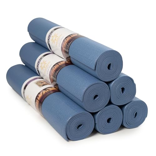 Voyage Yoga Mat, 6 Pack, 72" x 24" Professional Studio and Gym Bulk Yoga Mats, 5mm Thick, Durable, Anti-Tear, Non Slip Fitness and Exercise Mats - color: Slate
