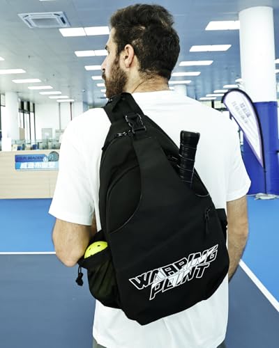 Warping Point Pickleball Bag, Adjustable Large Capacity Pickleball Crossbody Backpack for Women Men, Sling Padel Bag Hold 2 to 4 Paddles with Multiple Compartments, Wet & Safety Pocket Fence Hook - color: Pickleball Bag - Black