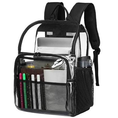 Clear Backpacks for School,18'' Large Clear Backpack Heavy Duty Clear Backpack See Through Backpack Clear Bookbag for Student,School,Work,Travel,Black - color: Black