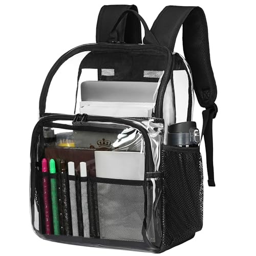 Clear Backpacks for School,18'' Large Clear Backpack Heavy Duty Clear Backpack See Through Backpack Clear Bookbag for Student,School,Work,Travel,Black - color: Black