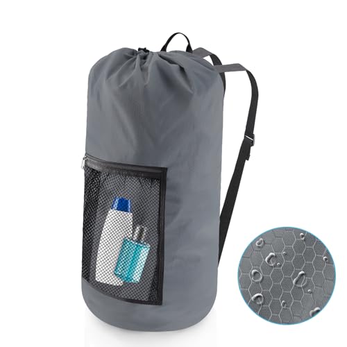 Olosar Laundry Bag Backpack, Extra Large Travel Laundry Bag with Mesh Pocket & Adjustable Shoulder Straps,Dirty Clothes Travel Bag for College Students Dorm,Apartment(Grey) - color: Grey, size: 1Pack