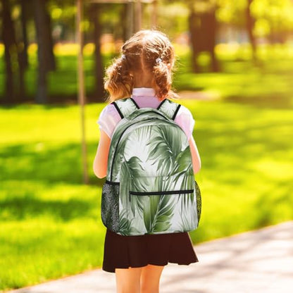 Palm Leaf Backpack with Chest Strap, Casual Backpack for Women Men, 16 Inch Daypack for Travel Work, Tropical Plant Print - color: Turquoise