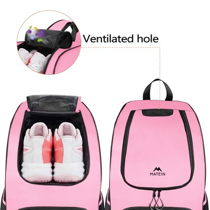 MATEIN Basketball Bag, Sturdy Soccer Bag with Ball Holder & Shoe Compartment, Large Basketball Backpack for Training Equipment, Water Resistant Sports Ball Backpack Fits Volleyball Football, Colorful - color: Black Pink