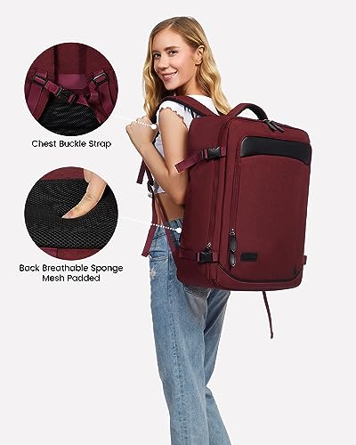 LOVEVOOK Carry on Backpack, 45L Large Travel Backpack for Women Men Airline Approved, Expandable Large Suitcase Backpacks With 4 Packing Cubes, Aer Travel Pack 3, Water Resistant Weekender Bag - color: Red, size: X-Large