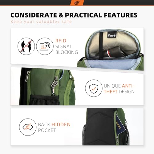 SKYSPER Sling Bag RFID Crossbody Sling Backpack Cross Body Shoulder Bag Travel Hiking Daypack for Women Men(Army Green) - color: Army Green