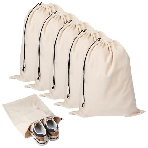 5 Pack Shoe Bags for Travel, Washable Dust Bags for Storage & Packing 17.7" x 13.8" Dustproof Flannel with Drawstring Closure for Boots Handbags Shoes & Toys (Beige) - color: Beige