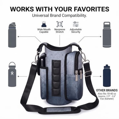 Magnetic Gym Tote,18-40oz Water Bottle Bag Holder,Neoprene Case Pouch with Phone Pocket,Men Women Workout Accessories - color: Industrial Black