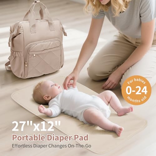 CEI-CEI Diaper Bag Backpack for Mom and Dad, Puffer Baby Bag Backpack with Insulated Pocket, Water-Resistant, Unisex Travel Backpack with Changing Pad & Stroller Straps - color: Khaki