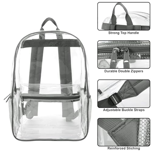 Trail maker Clear Backpack Heavy Duty with Padded Straps, Side Pockets for Kids, Boys, Girls, School, Stadium Approved Events - color: Gray