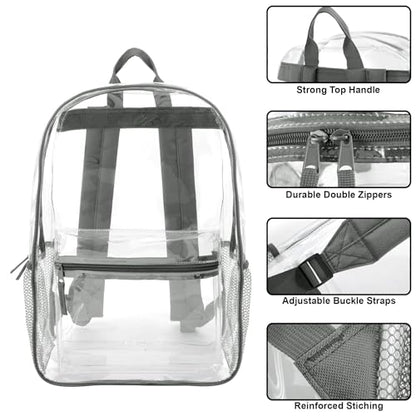 Trail maker Clear Backpack Heavy Duty with Padded Straps, Side Pockets for Kids, Boys, Girls, School, Stadium Approved Events - color: Gray
