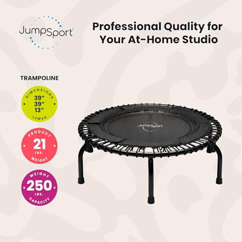 JumpSport 39" Essential Fitness Trampoline | Model 220, 230, 250 | Exercise Trampoline | 30 Low-Impact Bungees Rebounder for Adults - color: Black