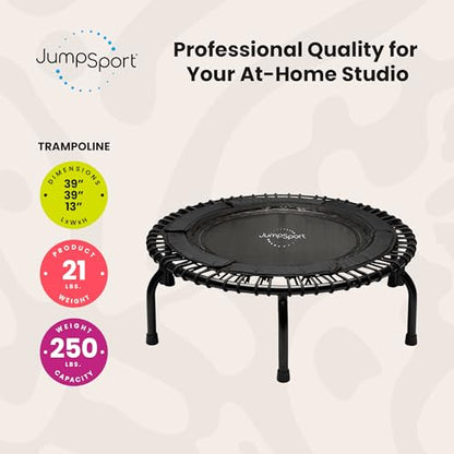 JumpSport 39" Essential Fitness Trampoline | Model 220, 230, 250 | Exercise Trampoline | 30 Low-Impact Bungees Rebounder for Adults - color: Black