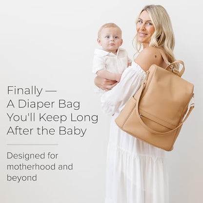 MIA + SOPHIA Leather Diaper Bag Backpack with USB Charging port, Changing Pad and Stroller Straps (Brown Mia) - color: Brown