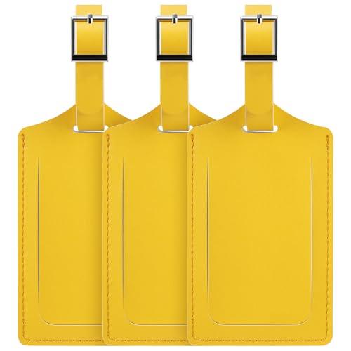 Travelambo Luggage Tags for Suitcases Faux Leather Privacy Protection 3 Pack Bag Tags Travel Accessories Essential, Energetic Yellow - color: Energetic Yellow