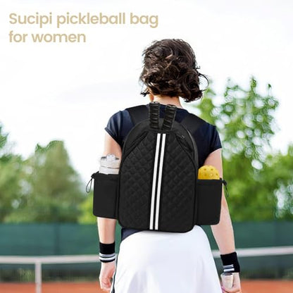 Sucipi Pickleball Bags for Women Lightweight Crossbody and Stylish Quilted Pickleball Paddle Sling Bag Backpack - color: Black, size: Large