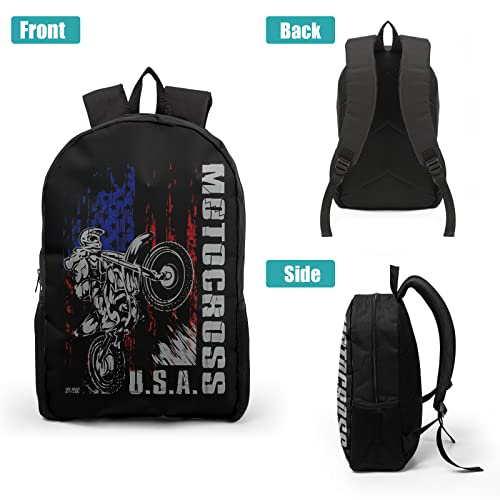 Giwawa Motocross Vehicle Teens School Backpack Set American Flag Canvas Girls Boys School Bags Travel Bookbags 3 in 1 - color: Motorcycle Flag