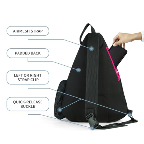 Mangrove Pickleball Bag, Men's & Women's Pickleball Backpack, Adjustable Sling Bag w/Fence Hook/Large Capacity/Safety Pocket - color: Pink